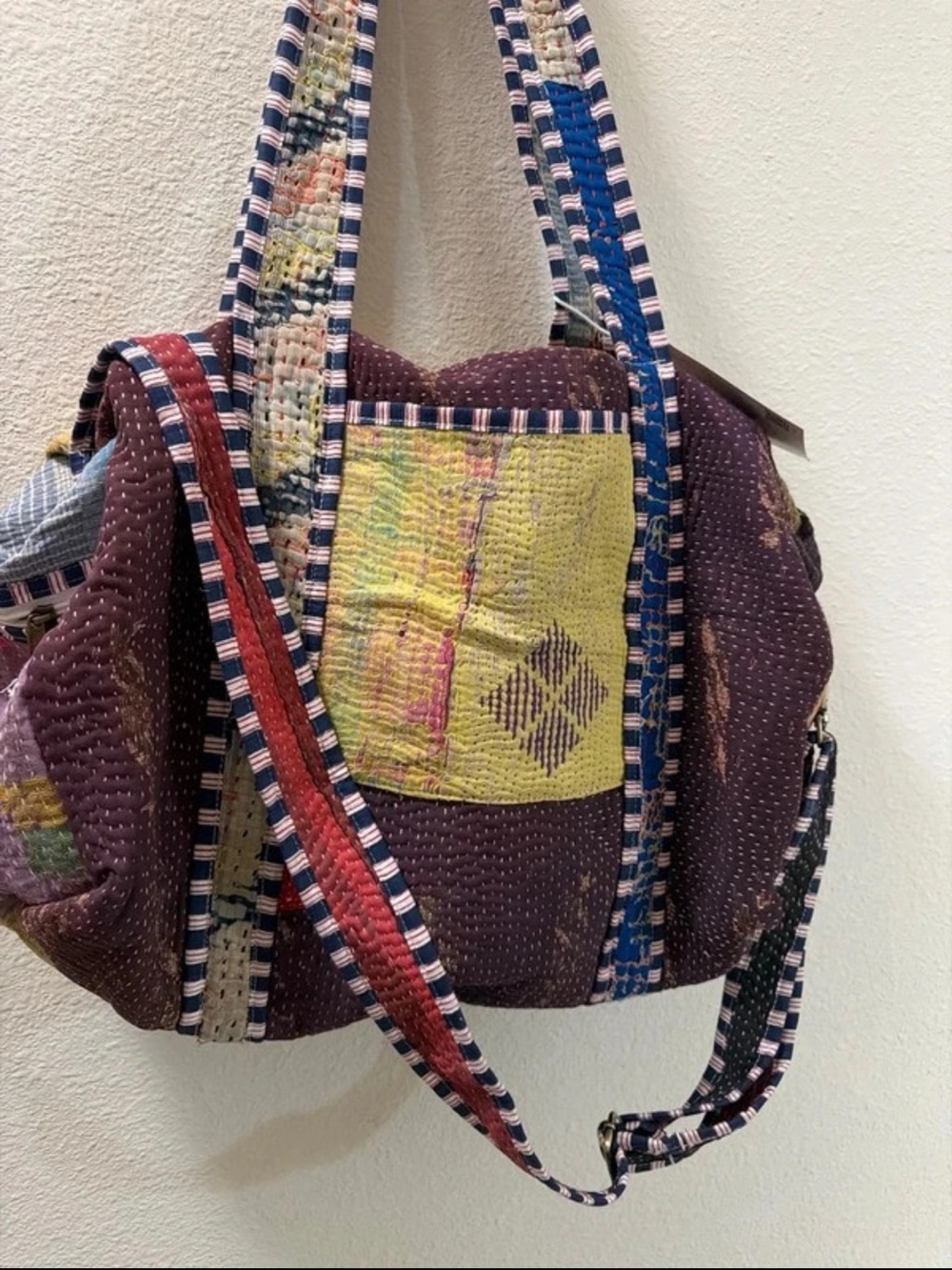 POL Quilted Purple Patchwork Shoulder Bag with Multicolor Straps